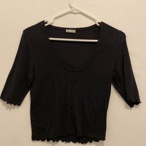 Free People Black Lettuce Trim Crop Top SZ L